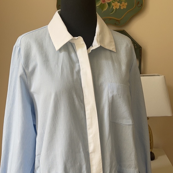 Crown & Ivy Button Up Shirt Sz L Blue White  Pinstripe Drawstring Waist NWT - Picture 7 of 15